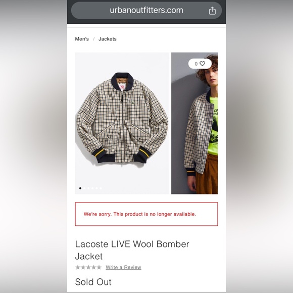 LACOSTE LIVE PLAID WOOL BOMBER JACKET SIZE M - Picture 2 of 10